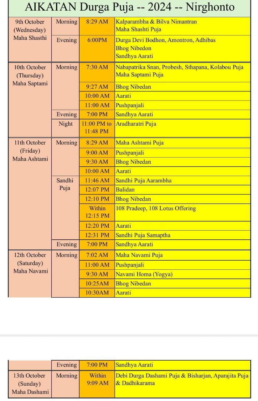 2024 Durga pujo timings